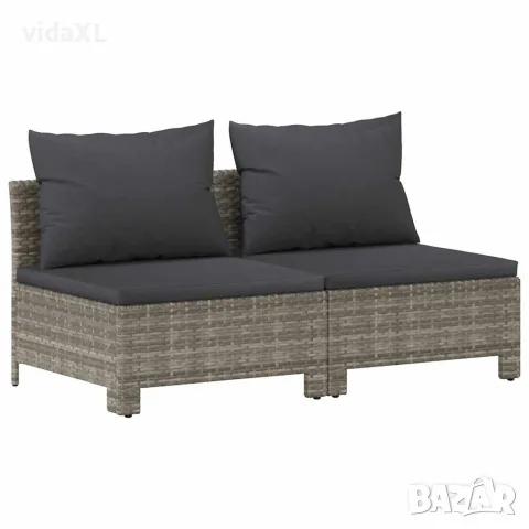 vidaXL 2-местен градински диван с възглавници, сив, полиратан, снимка 1 - Градински мебели, декорация  - 56147276