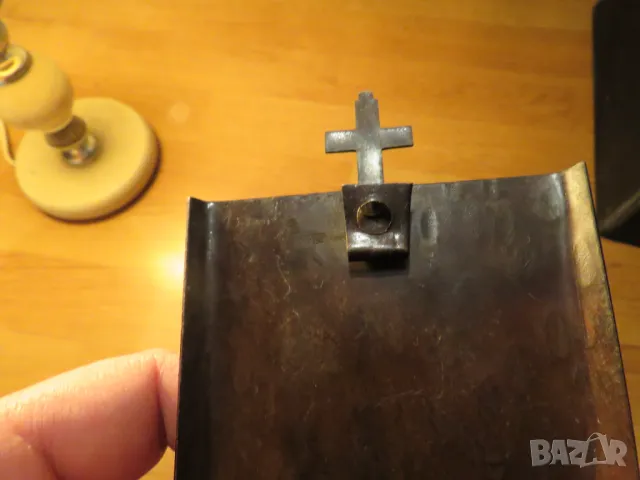 Старинен православен меден иконостас, триптих с Богородица и младенеца - 22х 10 см  Исус Христос, снимка 6 - Антикварни и старинни предмети - 50026667