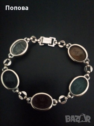  Дизайнерска масивна сребърна гривна с естествени камъни и позлата, снимка 2 - Гривни - 29115446