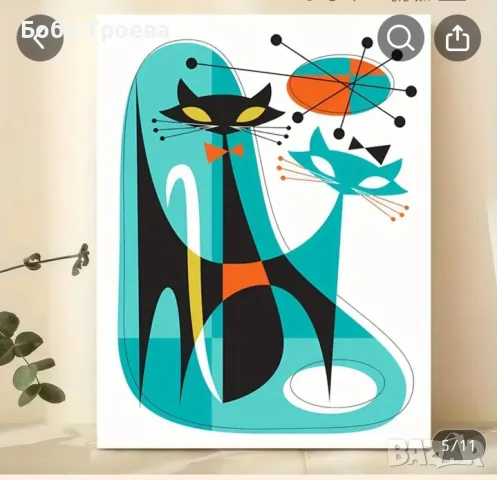 Декорация Абстрактна Котка на Платно - Винтидж Стил от Средата на Вековете, снимка 2 - Картини - 49027247