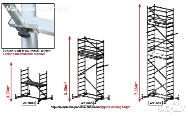 Алуминиево скеле Aron 3.35м, 5,35м., 7,35м. раб. височина., снимка 2 - Други машини и части - 48756121
