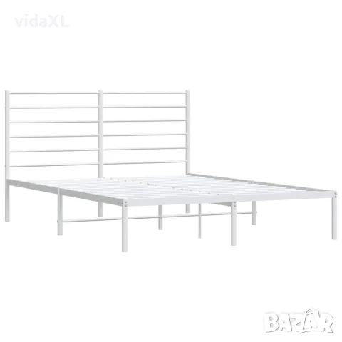 vidaXL Метална рамка за легло с горна табла, бяла, 140x200 см, снимка 3 - Спални и легла - 56147353