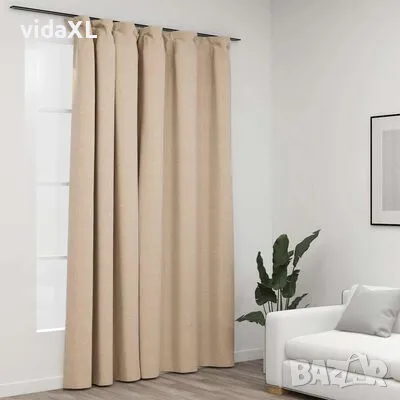 vidaXL Затъмняваща завеса с куки, имитираща лен, бежова, 290x245 см, снимка 2 - Пердета и завеси - 48485869