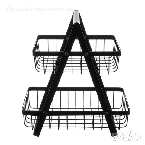 Декоративна кошница за плодове, изработена от метал, на два етажа и дървена дръжка, черна, Ruhhy, снимка 3 - Прибори за хранене, готвене и сервиране - 53230142