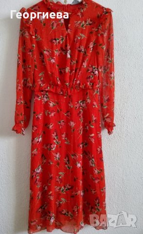 Красива червена рокля от шифон, снимка 1