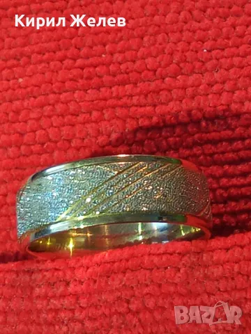 СТИЛНО ОРНАМЕНТИРАН ПОЗЛАТЕН ПРЪСТЕН ХАЛКА от БЛАГОРОДНА НЕРЪЖДАЕМА СТОМАНА 39717, снимка 2 - Пръстени - 47123006