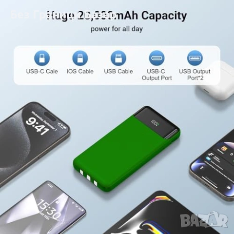 Нова Преносима батерия 26800mAh с вградени кабели за iPhone Samsung Power Bank, снимка 2 - Външни батерии - 54129314