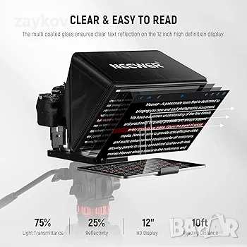 NEEWER Basics X12B 12" повдигащ се телепромптер от алуминиева сплав за iPad, таблет, DSLR камера, снимка 4 - Камери - 54201248