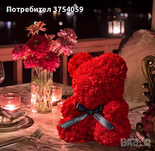 Плюшено мече с LED рози - подарък за мама, момиче, баба - комплект вечни рози 25 см, снимка 5 - Романтични подаръци - 53081705