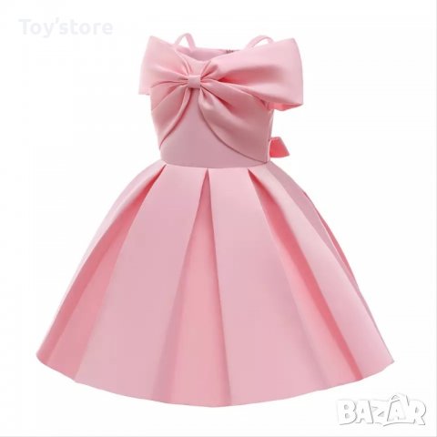 Детска розова официална рокля плътен сатен размер 6-7 г, снимка 6 - Детски рокли и поли - 38468462