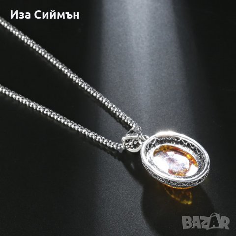 Сребърно колие с кехлибар, снимка 3 - Колиета, медальони, синджири - 34938285