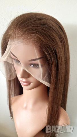 Естествена дантелена перука 80 см - 200% плътност, 13x6 Lace, светло кафява права коса, снимка 4 - Аксесоари за коса - 53136051