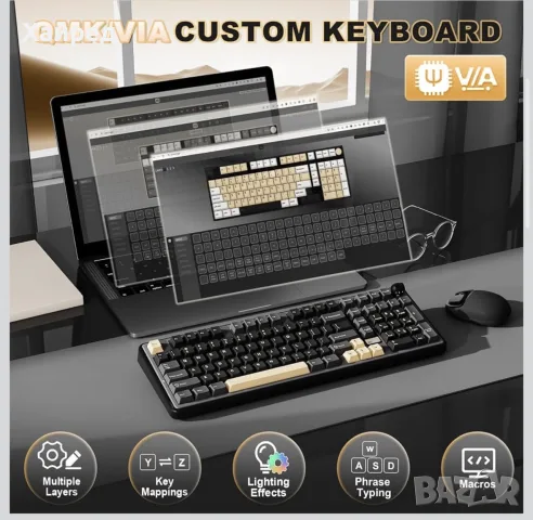 Нова механична клавиатура YUNZII B98 PRO – QMK/VIA, Tri-Mode, RGB, Hot-Swap, снимка 5 - Клавиатури и мишки - 56248363