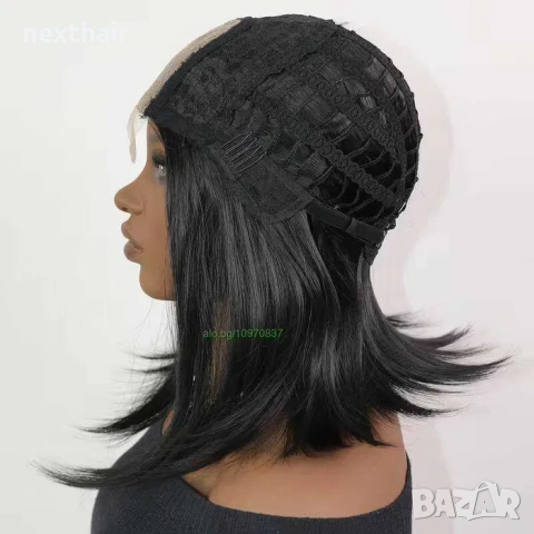 Елегантна права черна каре перука 35 см с път, снимка 10 - Аксесоари за коса - 54189668