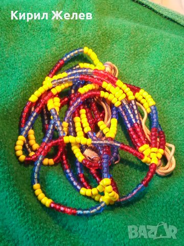 СТАРО МЪНИСТЕНО КОЛИЕ ОГЪРЛИЦА РЪЧНО НИЗАНИ ЦВЕТНИ МЪНИСТА 22834