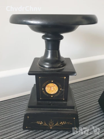 2бр стари мраморни свещници 22см-4кг/чифт декорации за мраморен каминен часовник, снимка 5 - Антикварни и старинни предмети - 51302103