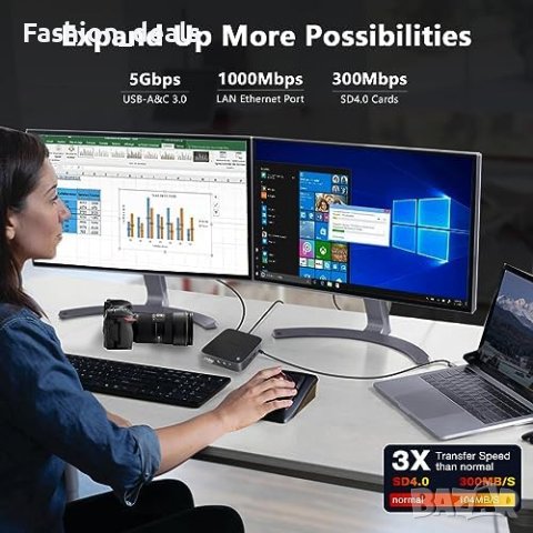 Нова 12 в 1 USB C докинг станция два монитора Windows MST Dock с 8K HDMI 2.1  Хъб, снимка 5 - Друга електроника - 42308778