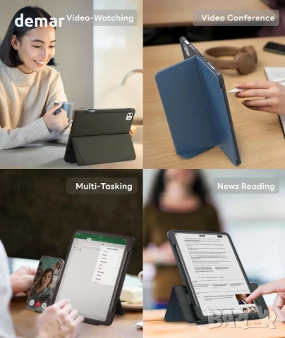 EIP калъф за iPad Air 11" M3/M2 (2025/2024), 5-то/4-то поколение (2022/2020), регулируема стойка, снимка 5 - Таблети - 50779135