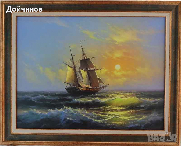”По вълните”, морски пейзаж с платноход, картина , снимка 4 - Картини - 32702588