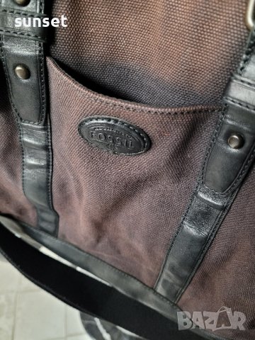FOSSIL голяма чанта естествена кожа,черна + брезент, снимка 7 - Чанти - 44194870