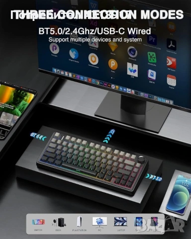 AULA F75 PRO  МЕХАНИЧНА ГЕЙМЪРСКА КЛАВИАТУРА, 2.4 GHZ/TYPE-C/BT5.0, снимка 3 - Геймърски - 53885888