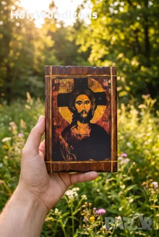 Дървена икона Исус Христос Спасител – Ръчна изработка, снимка 5 - Икони - 56127098