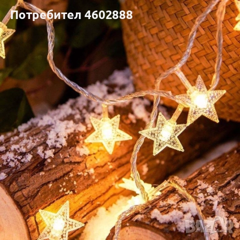 Светещи коледни LED лампички със звездички с щепсел., снимка 3 - Лед осветление - 51981840