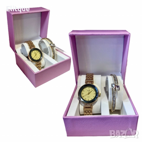 Дамски подаръчен комплект - Елегантен часовник с нежна гривна, снимка 3 - Бижутерийни комплекти - 52594803