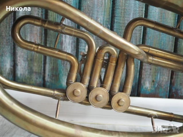 Винтидж месингов хеликон с роторни клапани – античен оркестров духов инструмент, снимка 3 - Антикварни и старинни предмети - 52305973