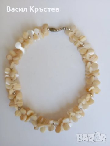 Ретро Колие от Седеф, ръчна изработка, оформени цветчета, снимка 1