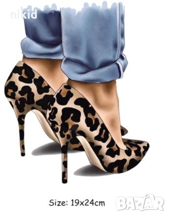 Леопардови дамски обувки токчета голяма щампа термо апликация картинка за дреха блуза чанта, снимка 1 - Други - 30592907