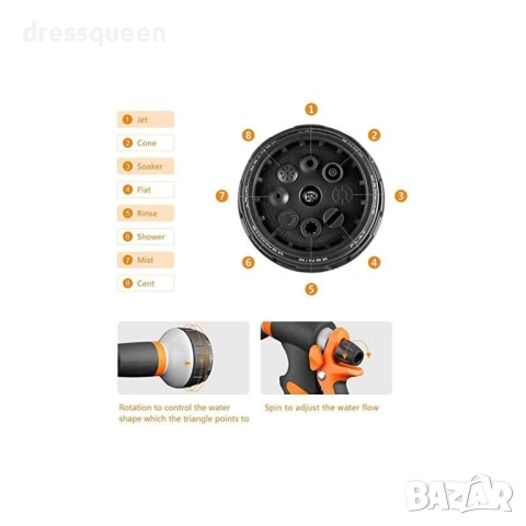 4523 Мощен воден пистолет с няколко режима на пръскане – Ергономичен дизайн в оранжево и сиво, снимка 10 - Напояване - 53878200