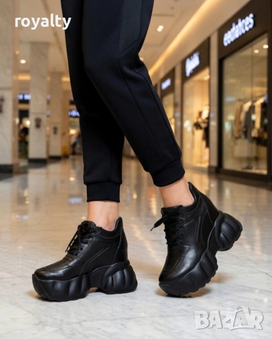 Кецове на платформа - черна кожа, снимка 3 - Кецове - 54028918