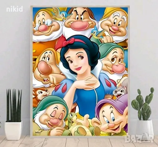 Снежанка и Седемте джуджета детски 5D гоблен диамантен картина мозайка направа по схема с камъчета