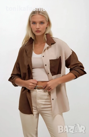 Овърсайз риза в кафяво , снимка 3 - Ризи - 51942764