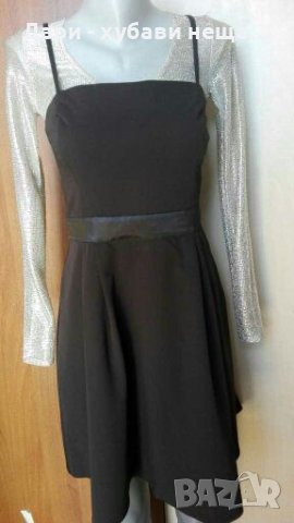 Черна рокля с акцент от сатен🍀❤S,M❤🍀арт.1017, снимка 2 - Рокли - 36692570