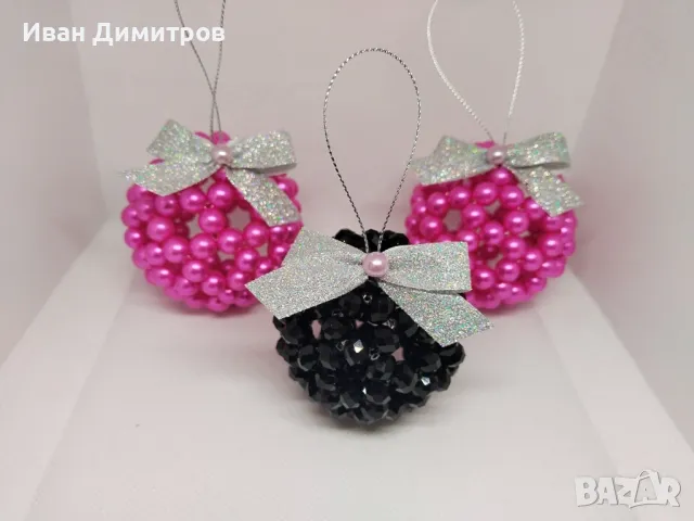 Луксозен ръчно изработен сет Коледни топки за елха от перли и кристали