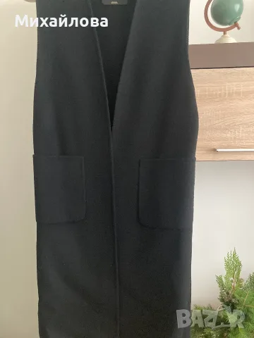 Дълъг черен елек Massimo Dutti – 80% вълна, размер S, снимка 4 - Елеци - 56439638