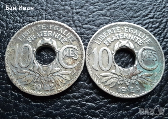 Стара монета 10 сантима 1922 г. и 1924 г. Франция - красавици !, снимка 9 - Нумизматика и бонистика - 42197936