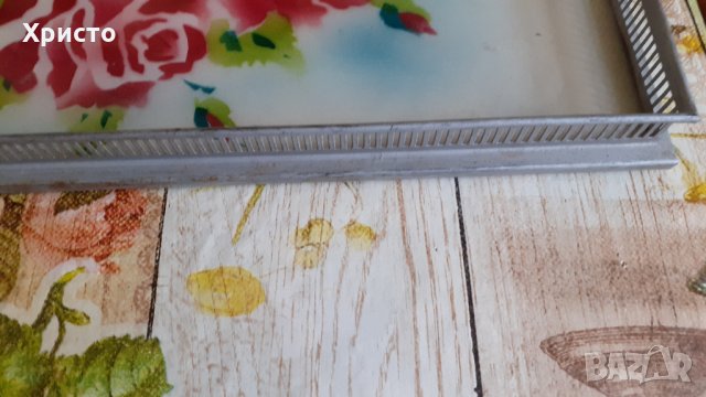 поднос за сервиране антикварен стъкло и масивен метал, снимка 2 - Прибори за хранене, готвене и сервиране - 33813571