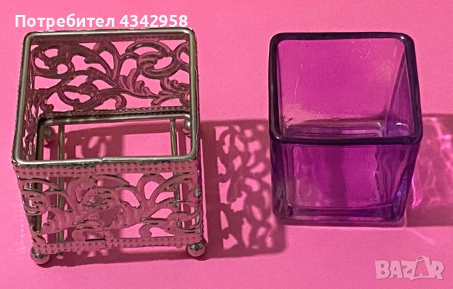 Красив металле свещник със розова чаша.Германия., снимка 4 - Декорация за дома - 53028498