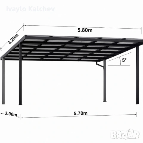 Соларен навес за 2 автомобила 6.90 x 5.70 м – 8 kWp | 9 990 €