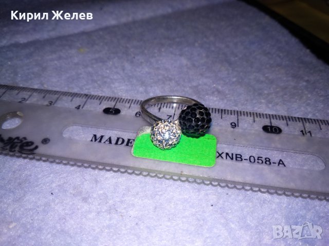 НЕЖЕН СРЕБЪРЕН ПРЪСТЕН ТОПЧЕТА СРЕБРО 925 с БЯЛ и ЧЕРЕН ЕМАЙЛ и КРИСТАЛЧЕТА 36398, снимка 3 - Пръстени - 39547641