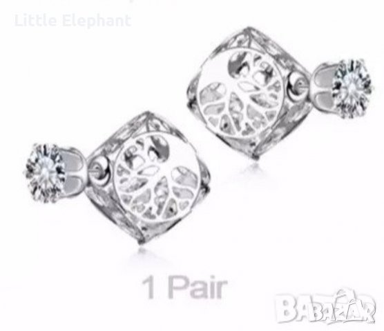 Sale Сребърни обеци във форма на зарчета с кристали"Tree of life",white/нови
