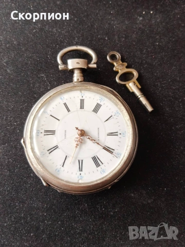 Швейцарски джобен часовник с посребрени капаци 1905г. - 10 РУБИНА, снимка 3 - Джобни - 48925860