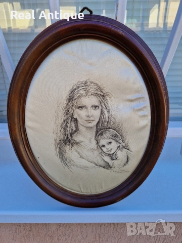 Прекрасна антикварна италианска авторска картина върху коприна- Тарантино , снимка 3 - Картини - 51470906