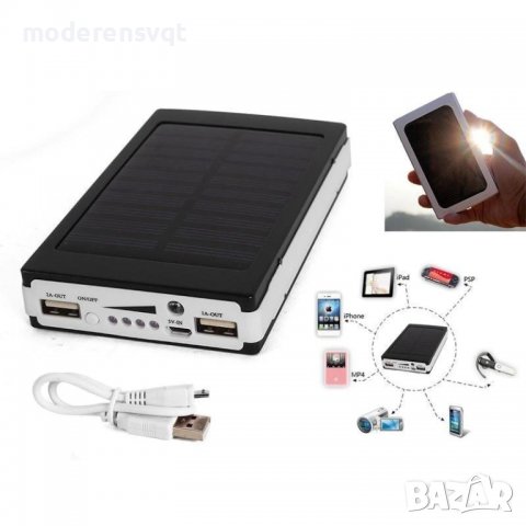 Соларна Външна батерия Power Bank Solar с 2 USB порта, светодиоден фенер,водоустойчива, снимка 1 - Външни батерии - 39158195