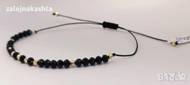 Нова Златна гривна с черен конец -0,60гр/14кр, снимка 2 - Гривни - 50684871