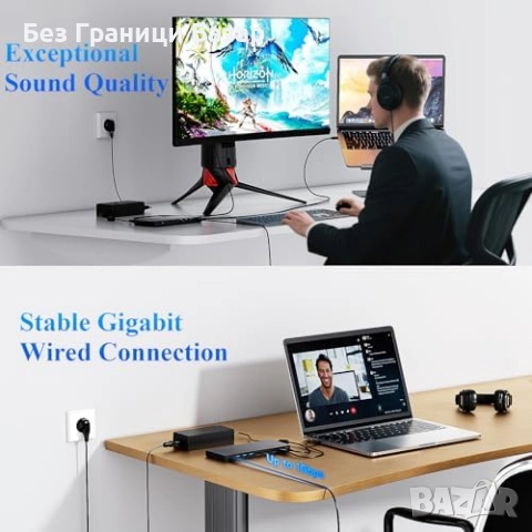 Нова 12 в 1 USB-C докинг станция 100W тройна 4K дисплей поддръжка Хъб, снимка 8 - Друга електроника - 51690358