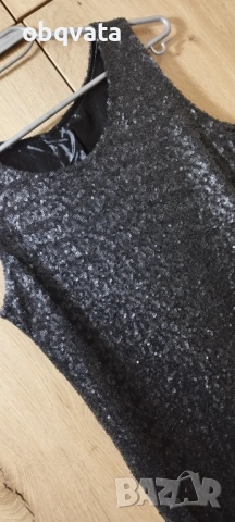 Елегантна дълга черна рокля на малки пайети, снимка 2 - Рокли - 54024725